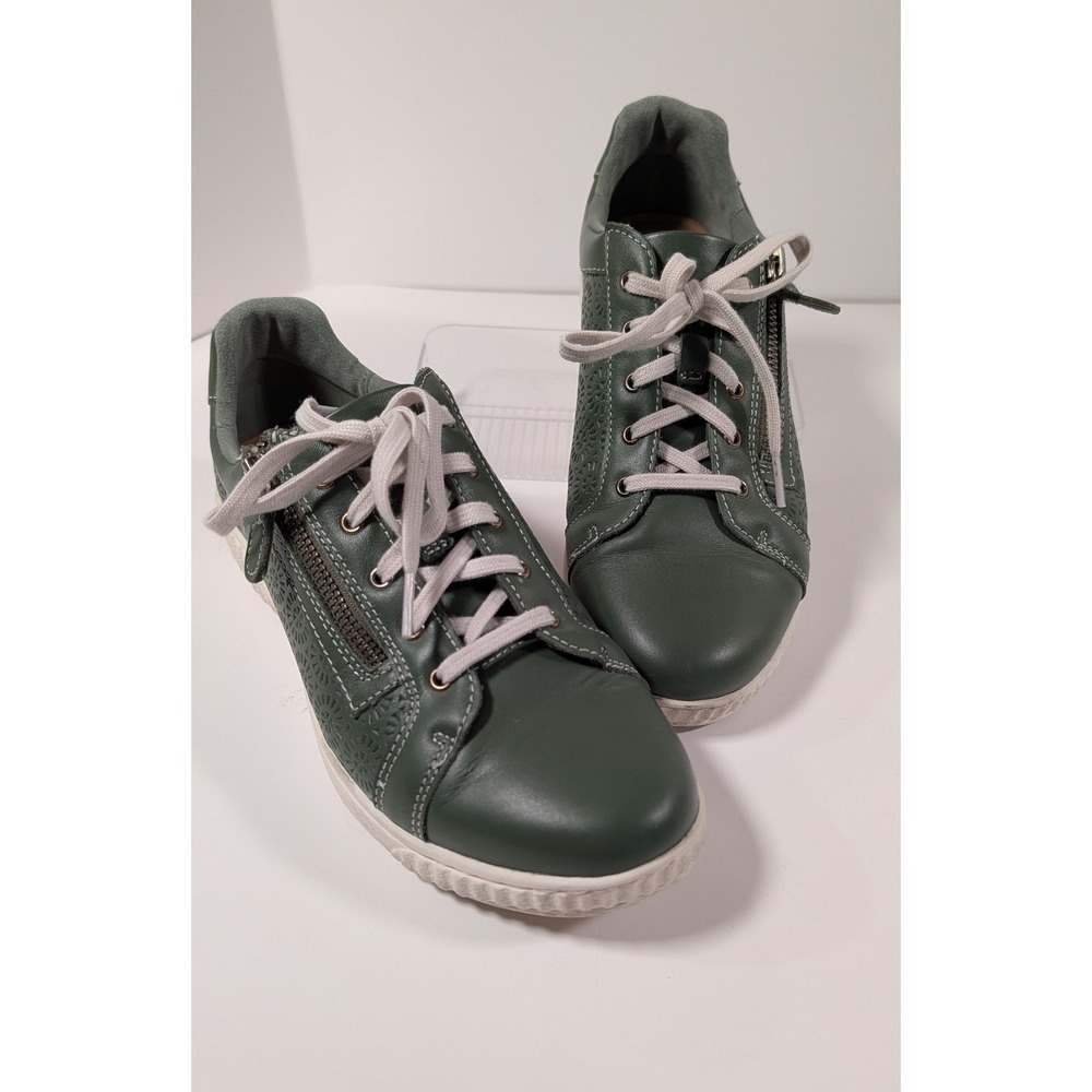 Clarks Collection Green Leather Perforated Zip Sneakers Ultimate Comfort